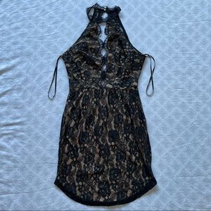 Black & Nude Lace Mini Dress